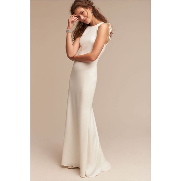 BHLDN Badgley Mischka Heather Ivory Wedding Gown Ruffled Back Women's Size 0 - Picture 3 of 13